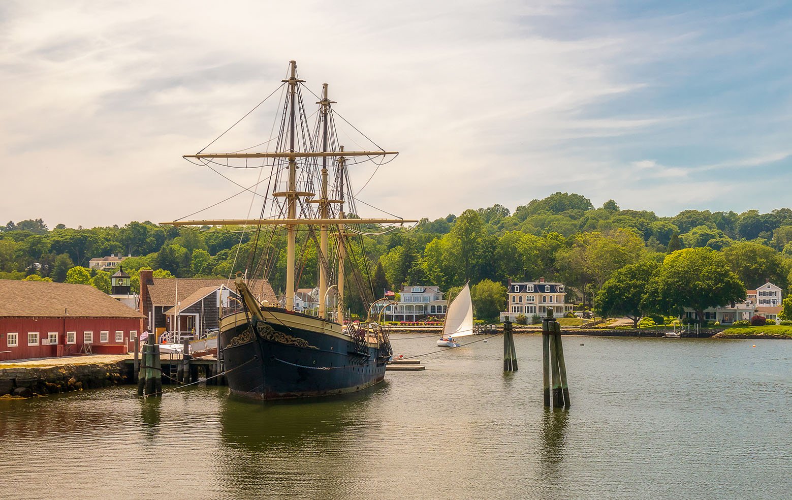 Mystic, Connecticut - June 20, 2020: Mystic Seaport, outdoor recreated 19th-century village and educational maritime museum in Mystic, Connecticut.